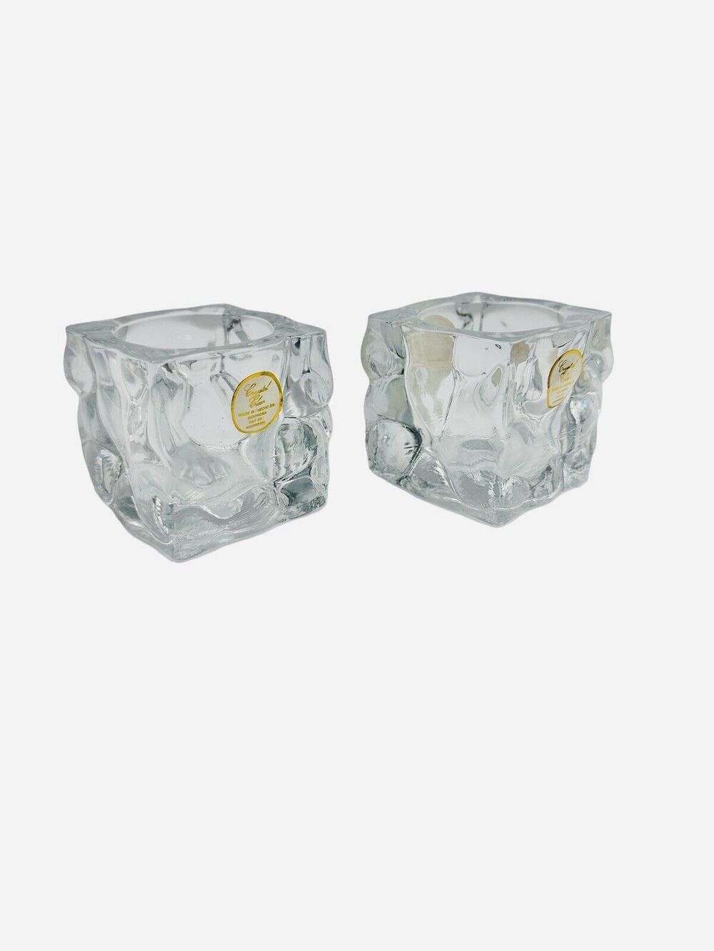 Vintage KIG Indonesia glass Votive Candle Holder Set Heavy Crystal Clear Glass